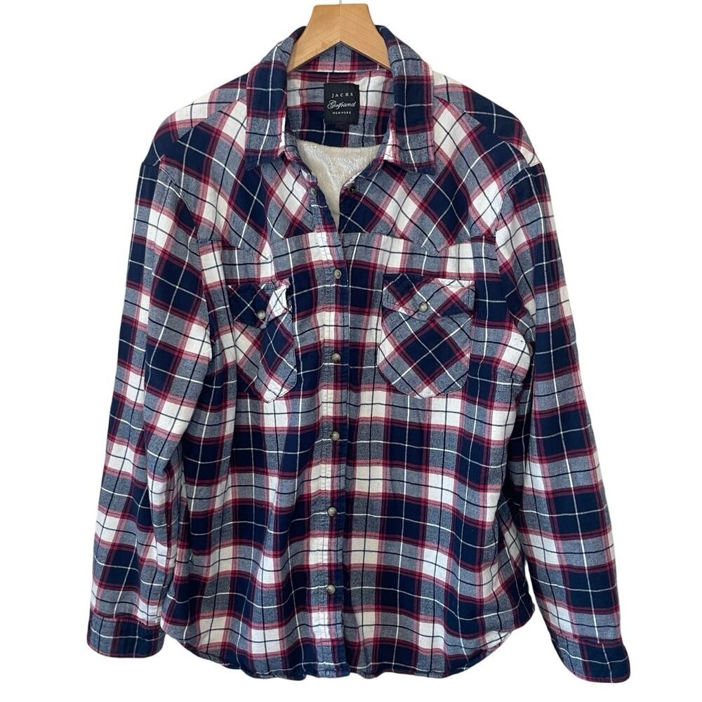 Jachs Girlfriend New York Plaid Blue Faux Fur Lined Western Chore Jacket XXL